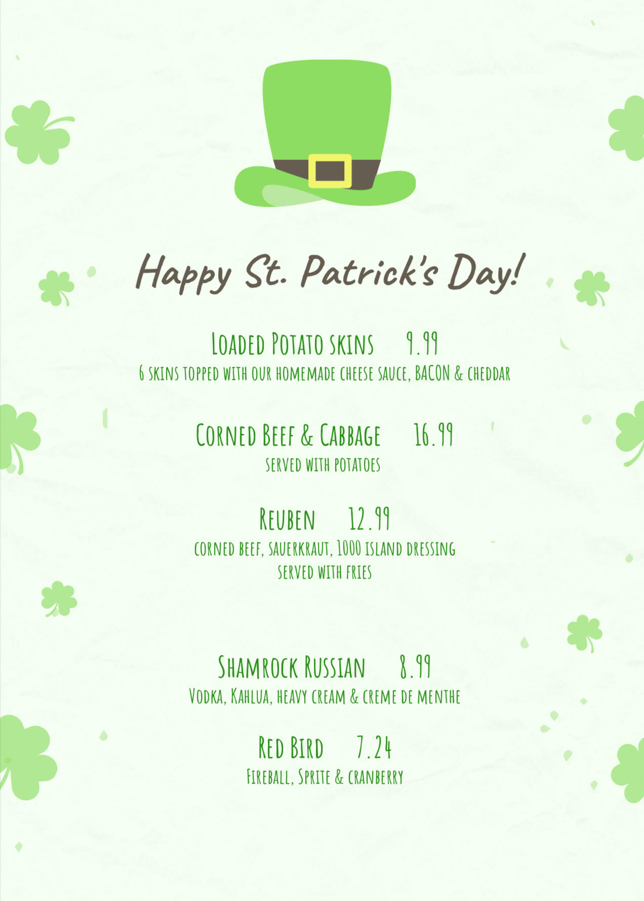 saint pattys day specials